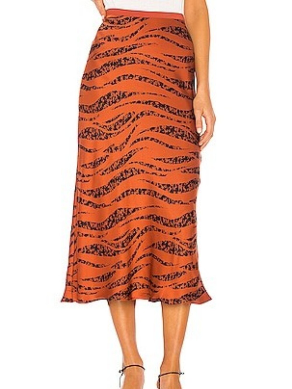 Anine Bing Bar Silk Rust and Black Zebra-Print Midi Skirt Sz XS